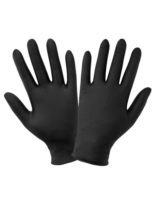 Panther-Guard® Disposable Gloves, 6 mil Black Nitrile, Powder-Free, Raised Micro Diamond Pattern, 9½"