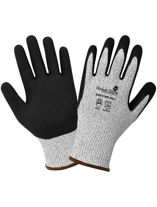 Cut Resistant Mach Finish Nitrile Double-Dipped Gloves, 13g HPPE Fiber Shell, ANSI Cut Level A4