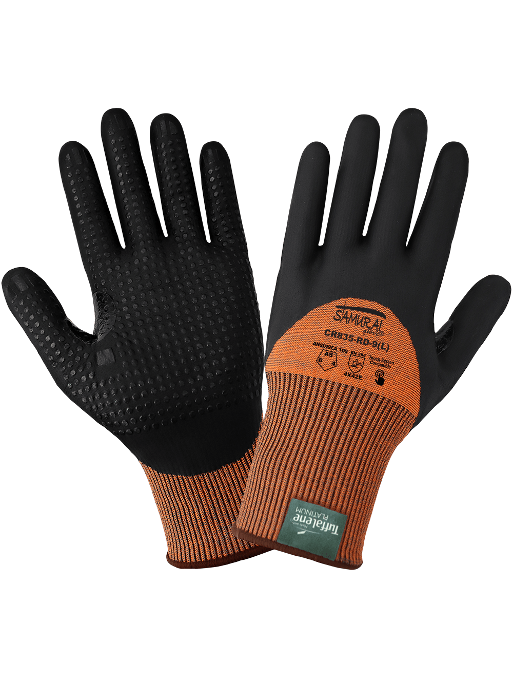 Samurai Glove® 15g High-Vis Cut Resistant, Black Foam Nitrile ¾ Palm D ...