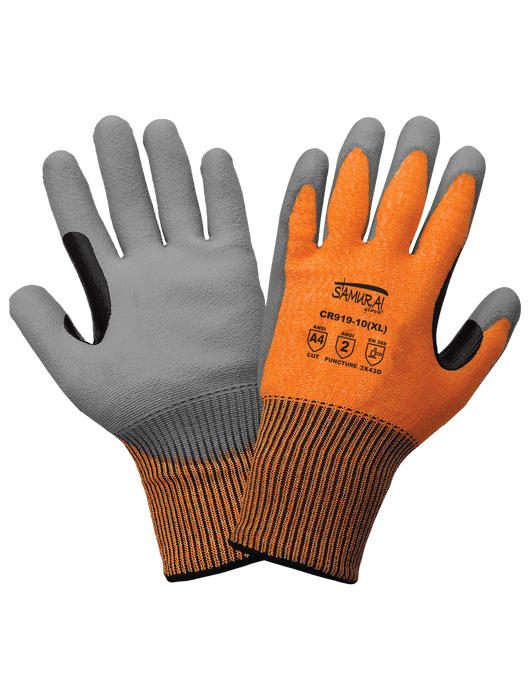 Samurai Glove® Hi-Vis Orange Tuffalene® Liner w/Polyurethane Dipped Palm, Touch Screen, ANSI Cut Level A4
