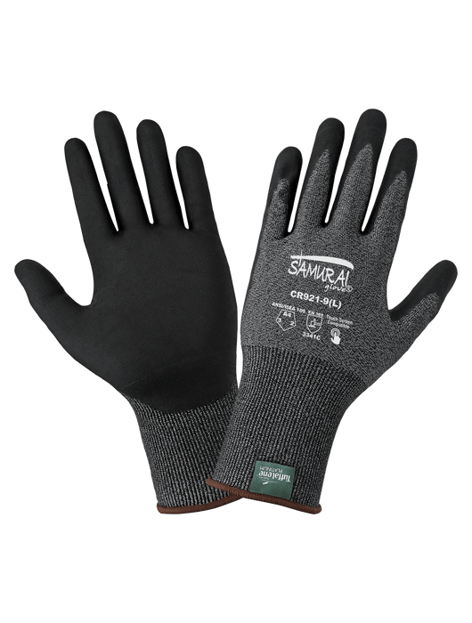 Cut Resistant 13g Salt & Pepper Seamless HPPE Shell, Gray Smooth Polyurethane Coated Palm, Knit Wrist, ANSI/ISEA 105 Cut Level A4