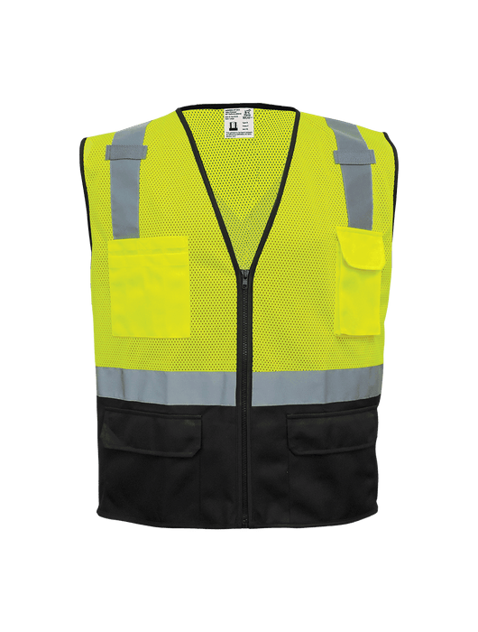 FrogWear® Cl. 2 Hi-Vis Mesh Polyester Surveyors, Black Bottom Front