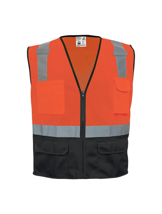 FrogWear® Cl. 2 Hi-Vis Mesh Polyester Surveyors, Black Bottom Front