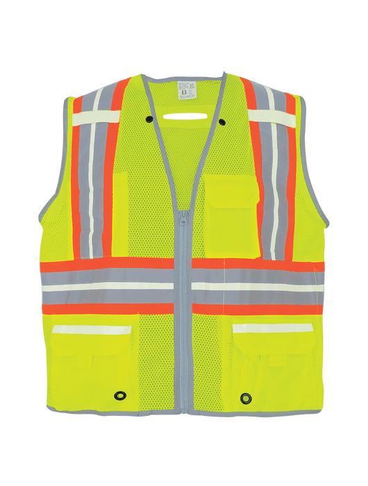 FrogWear Cl. 2 Hi-Vis Lime Photoluminescent Surveyors Safety Vest, D-Ring Pass Through Opening