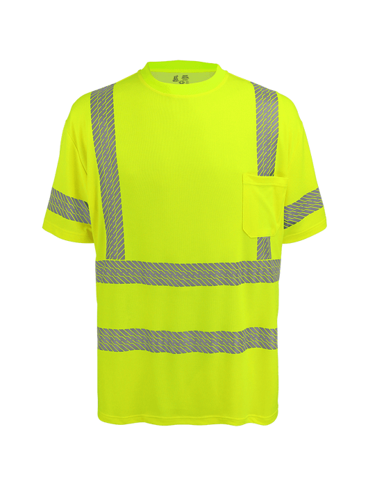 FrogWear® Cl. 3 Hi-Vis Premium Short Sleeve Self Wicking Birdseye  Bamboo/Polyester, Segmented Silver Reflective, UPF 30+ Protection, Tagless