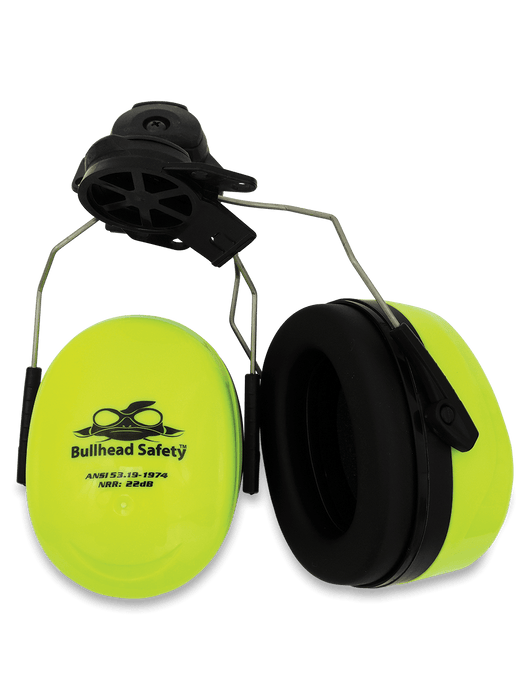 Bullhead Safety® Hi-Vis Lime Premium Style Cap-Mounted Earmuff, NRR 22 dB