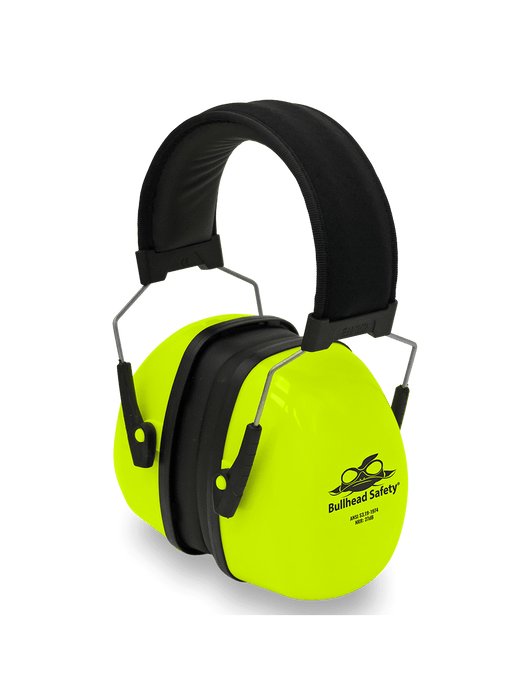 Bullhead Safety® Hi-Vis Lime Premium Style Padded Headband Earmuff, NRR 27 dB