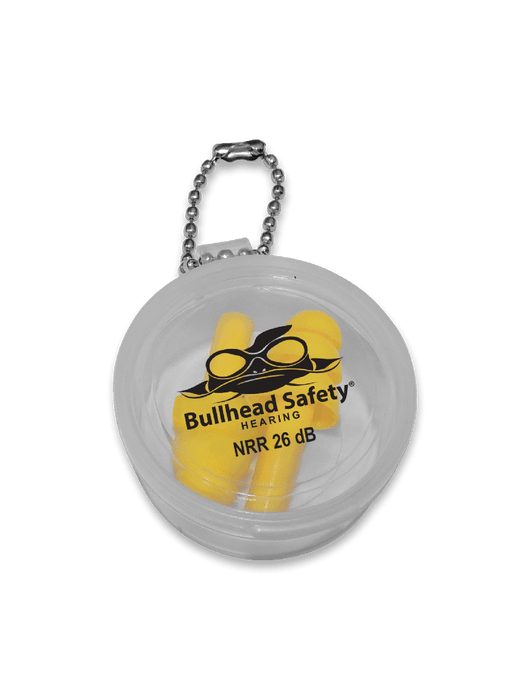 Bullhead Safety® Hearing Protection Uncorded Reusable Silicone NRR 26 dB Earplugs, Packaged 1 Pair per Carrying Case w/Chain Attachment