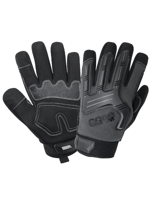 Mechanics Black AireFlex® Synthetic Leather Palm, TPR Impact Protection, Touch Screen Compatible Index Finger & Thumb Tip, Pull Tab, Neoprene Cuff w/Hook & Loop Closure