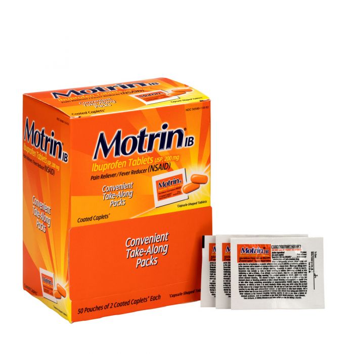 Motrin Packelt Label Motrin Ibuprofen, 50 packets of 2/box — Safety & Packaging Sales