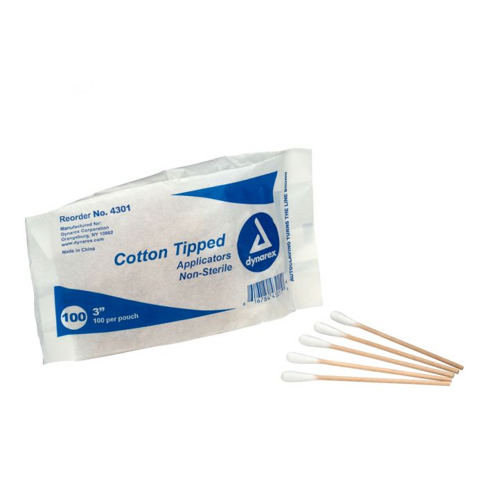 Cotton Tipped Applicators, 3" Wood Shaft, 100 Per Bag