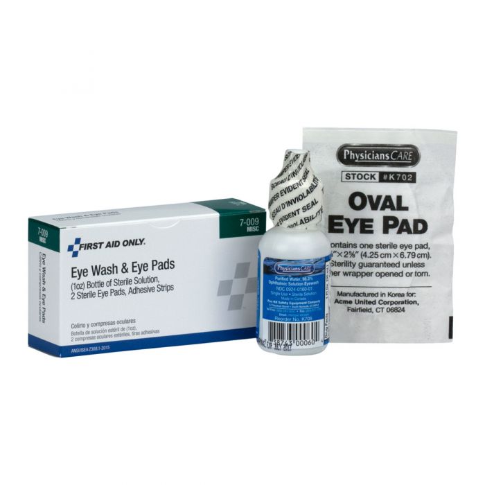 1 oz. Eyewash, Eyepads & Adhesive Strips, 1 set/box