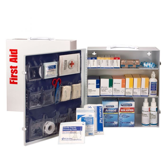100 Person 3 Shelf First Aid Metal Cabinet, ANSI A+, Type I & II with Medications