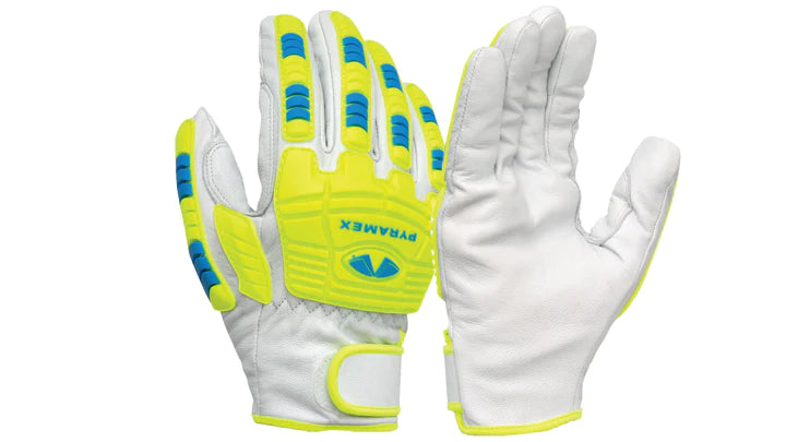 Premium Goatskin Leather Driver, Para-Aramid Liner, Reinforced Wing Thumb, TPR 5mm Hi-Vis Thermo Plastic Rubber, ANSI Cut Level 7