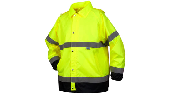 ANSI Class 3 Hi-Vis Lime Breathable Polyester w/ Polyurethane Coating Rain Jacket, 2" Silver Reflective