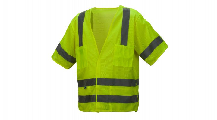 Class 3 Hi-Vis Lime Safety Vest, Hook & Loop Closure