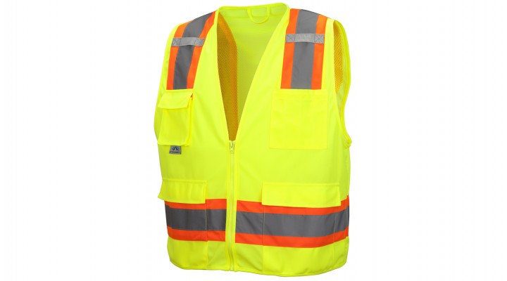 ANSI Class 2 Hi-Vis Safety Vest, 8-Pockets, Zipper