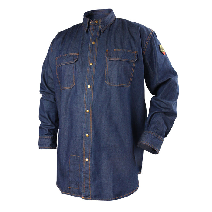 Flame-Resistant Denim Work Shirt, 8oz., Chest Pockets w/Flaps, Durable Metal Snaps