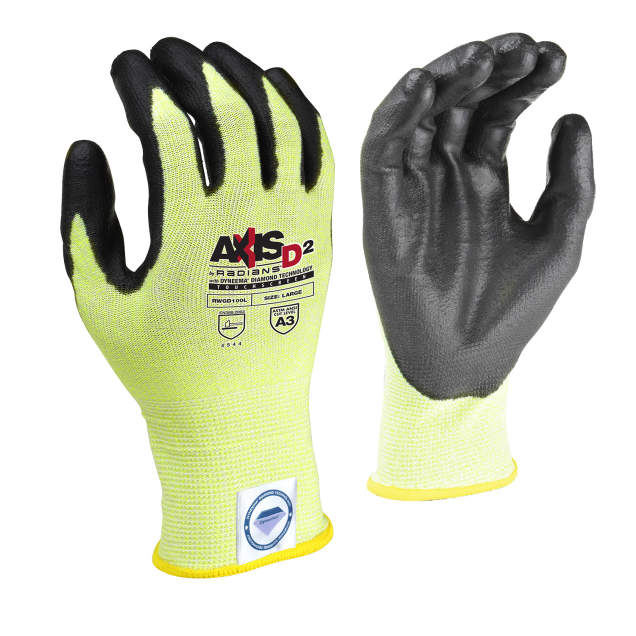Radians AXIS D2™ Dyneema® Polyurethane Dipped Palm, Touchscreen Glove, ANSI/ISEA 105 Cut Level A3