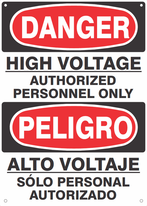 14" x 10" Danger High Voltage Authorized Personnel Only, Bilingual