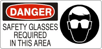 5" x 12" Danger Safety Glasses Required In This Area