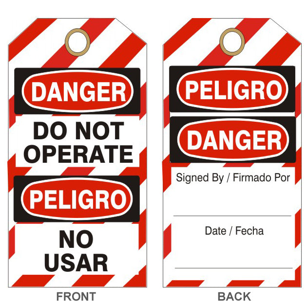 6" x 3" Laminated Tags - Danger Do Not Operate (Bilingual) Pack of 10