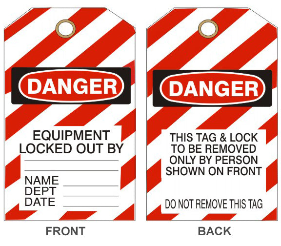 6" x 3" Laminated Tags - Danger Equipment Locked Out By (Pack of 10)