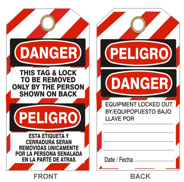 6" x 3" Danger This Tag & Lock To Be Removed Only By The Person Shown On Back - Bilingual