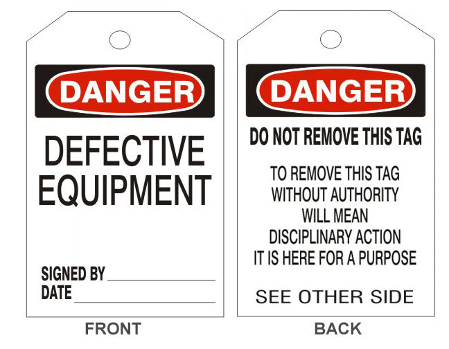6" x 3" Danger Defective Equipment Tags