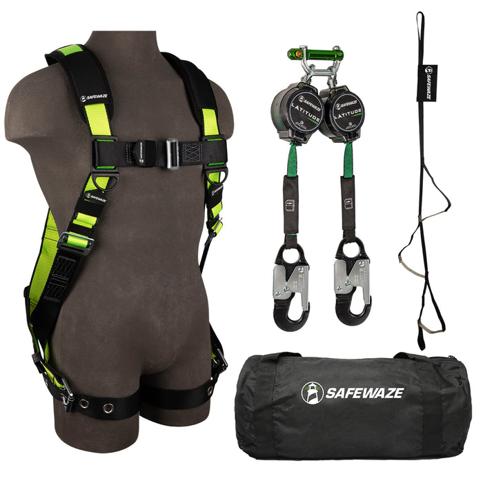 PRO Bag Kit - Single D-Ring Harness, Latitude Pro Class A 7' Dual Web SRL w/ Aluminum Snap Hooks, Suspension Trauma Steps & 20" Bag