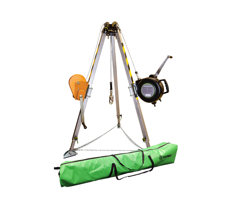 Confined Space System- 7’ Adjustable Tripod Kit with 65’ 3-Way, 65’ Material Winch, and Storage Bag