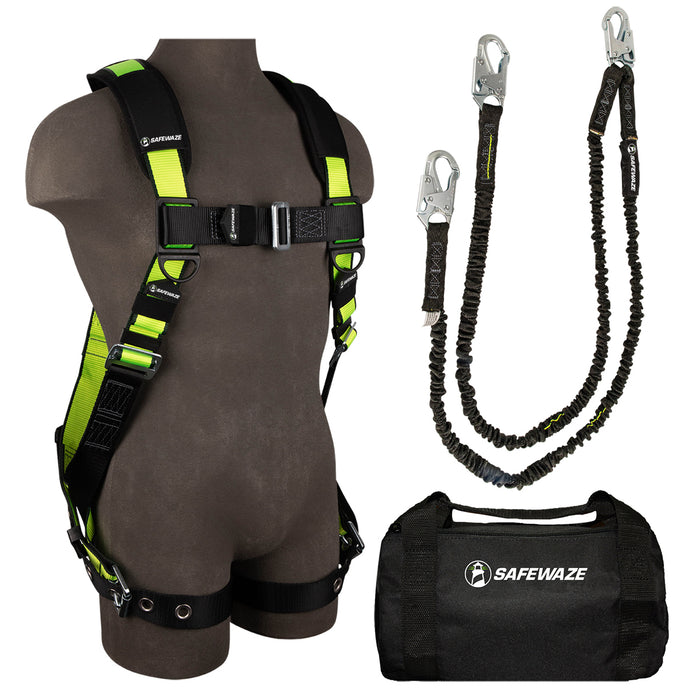 PRO Bag Combo - Grommet Leg Harness, PRO 6' Internal Energy Absorbing Lanyard: Dual Leg, Steel Snap Hooks & 13" Bag