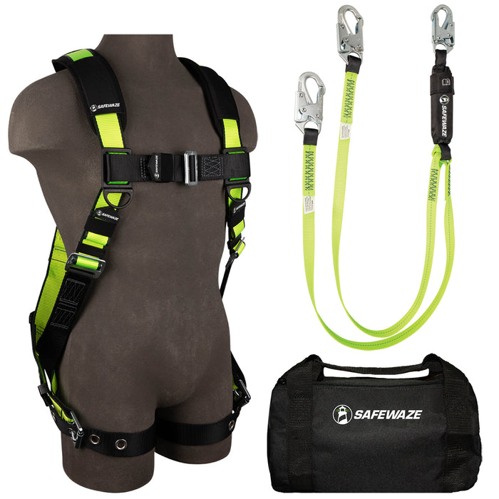 PRO Bag Combo - Grommet Leg Harness, PRO 6' Energy Absorbing Lanyard: Dual Leg, Snap Hooks & 13" Bag