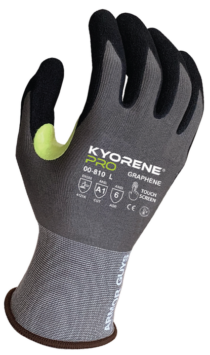 Kyorene Pro® 18g Liner w/ Black HCT® Micro Foam Nitrile Palm Coating,  Hi Vis Thumb Crotch Reinforcement, Touch Screen