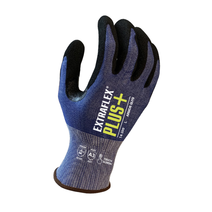 ExtraFlex Plus® 18 Gauge Dark Blue Engineered Liner w/Black HCT® Micro Foam Nitrile Palm Coating, Thumb Crotch Reinforcement, Touch Screen, ANSI Cut Level 3