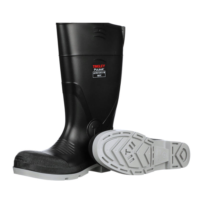 Pulsar Safety Toe Knee Boot, 15", CRE Gusset, Cleated, Chevron Plus® - Black/Gray