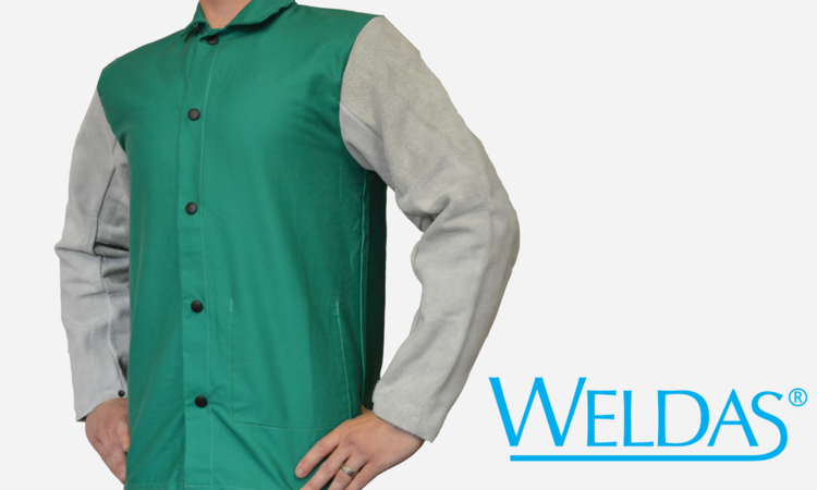 Green FR Welding Jacket w/Leather Sleeves, 30"